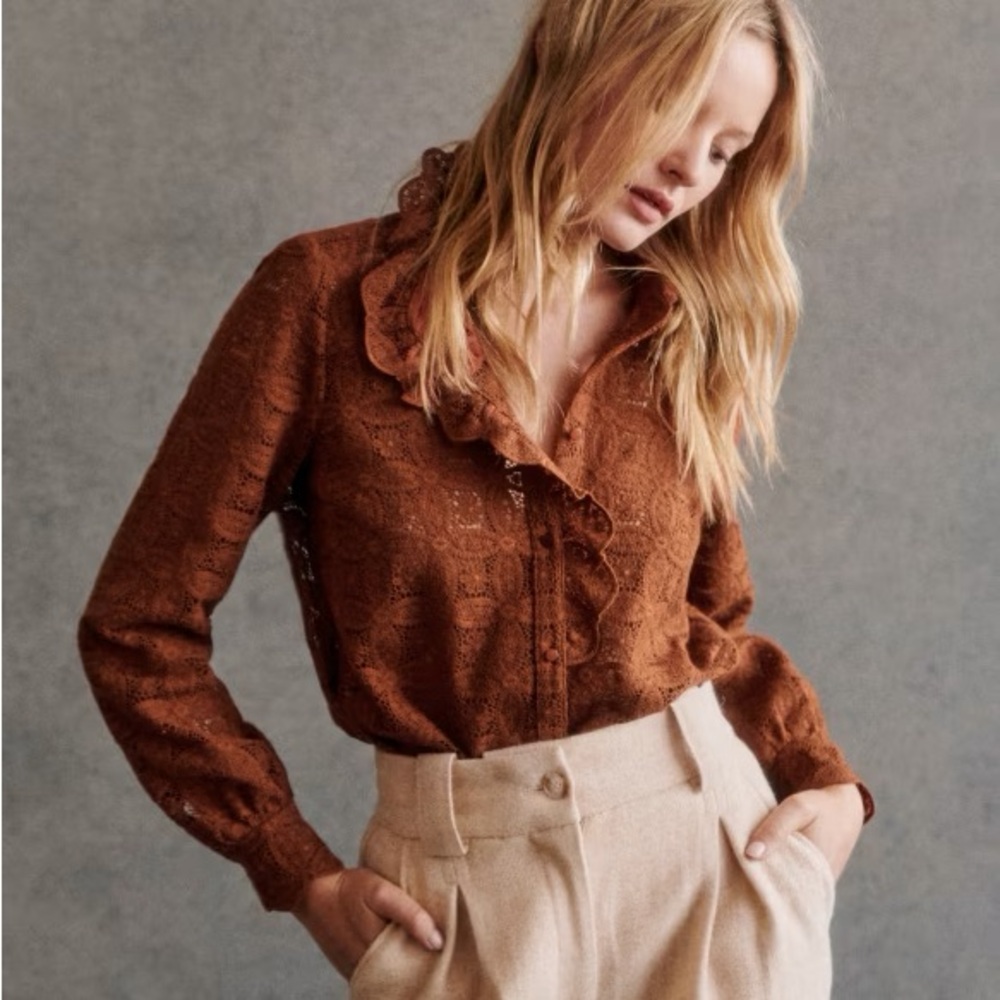 Sezane Chlo Shirt in Chocolate Guipire